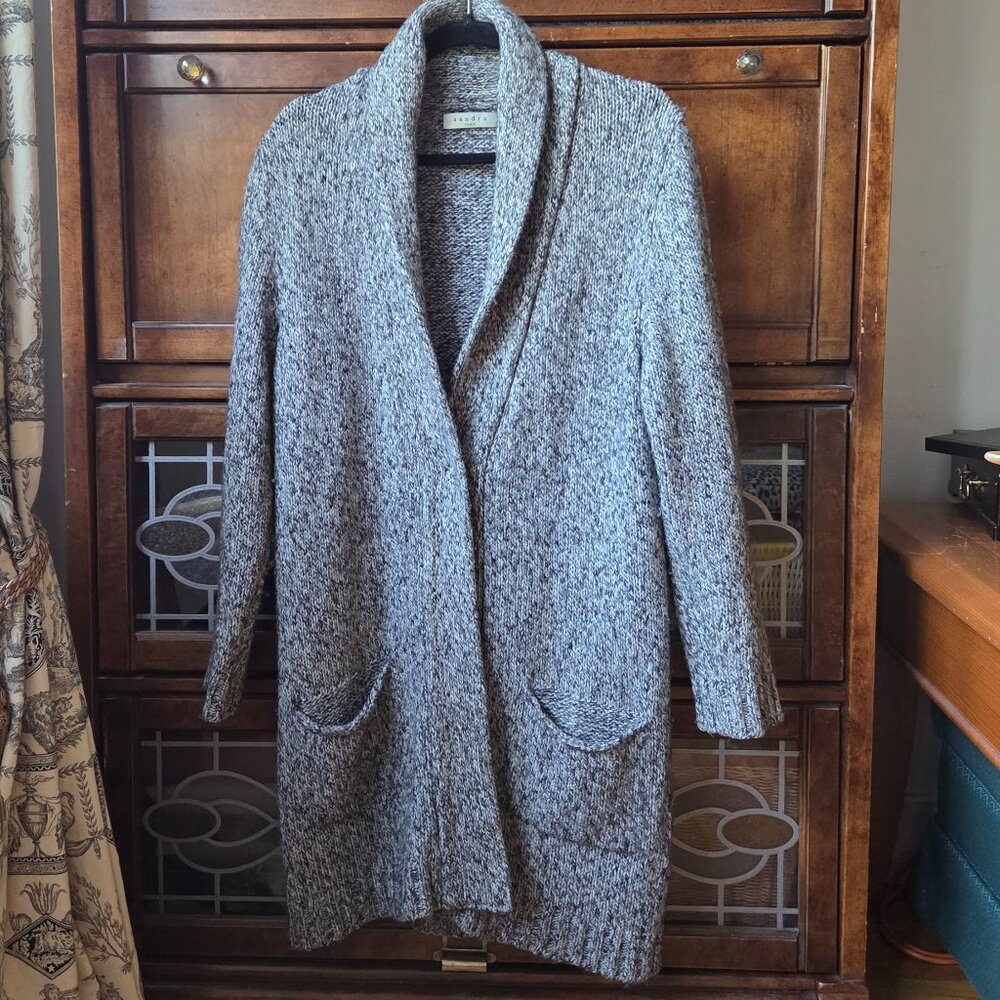 SANDRO PARIS Stunning Single Closure Marled Long Cardigan